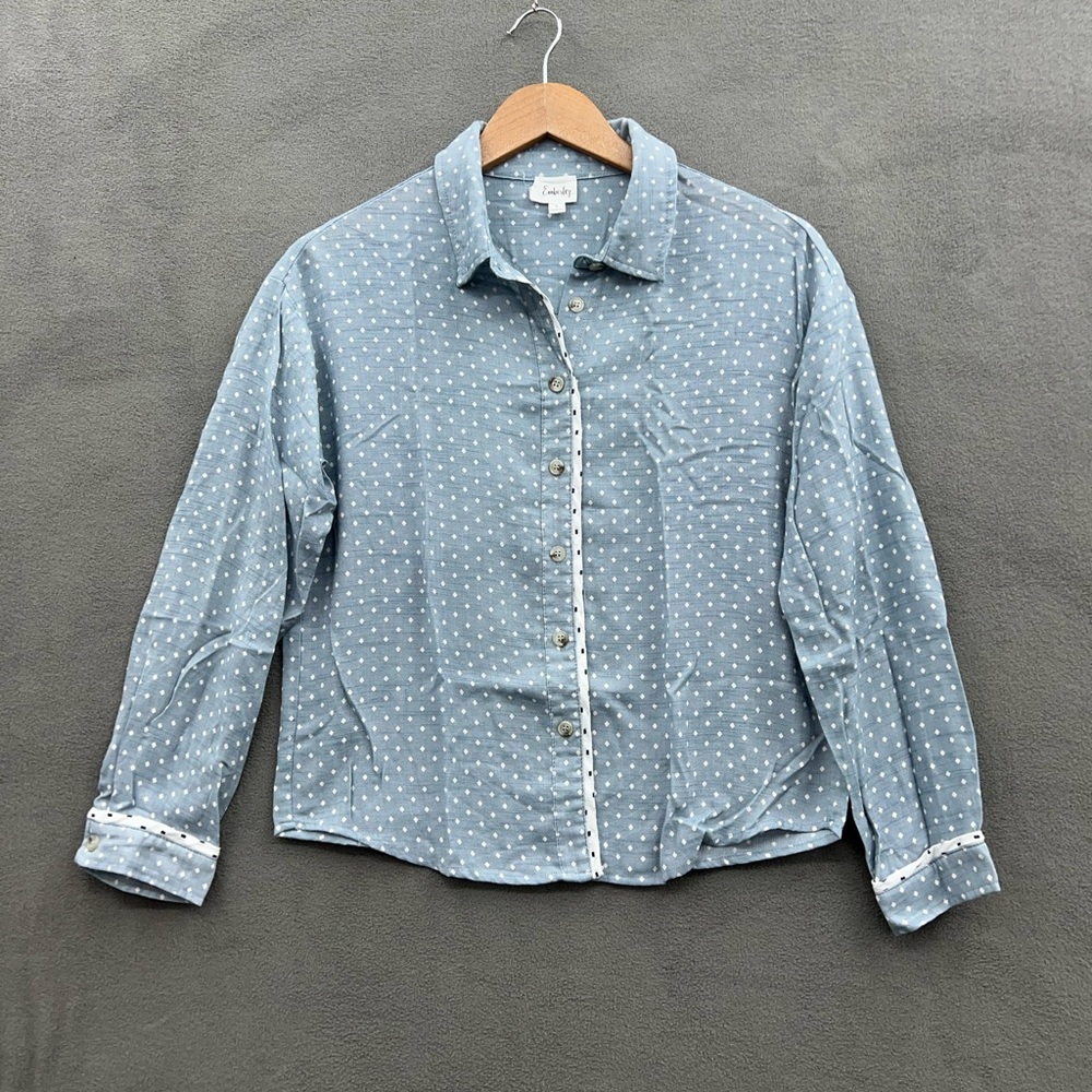 Emberley Women’s Small Blue Long Sleeve Pajama Style Blouse